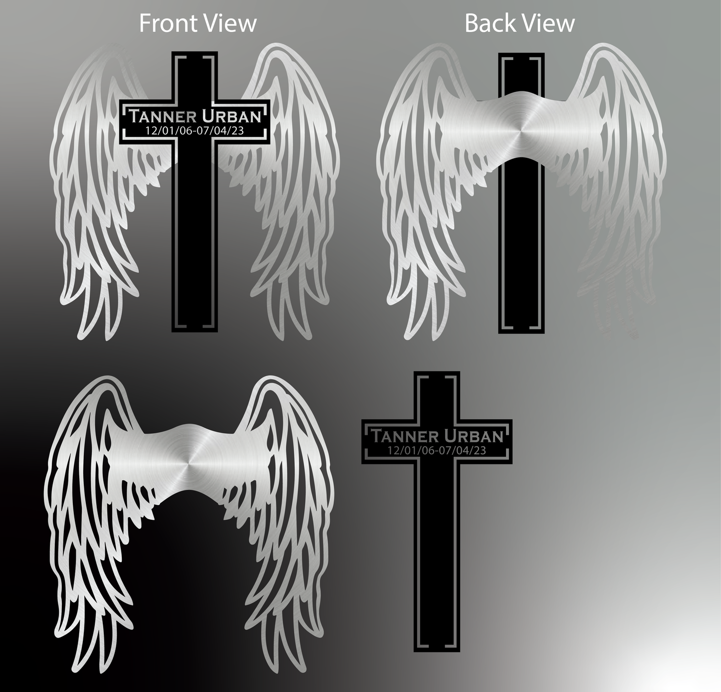 Metal Angel Wings Memorial Cross