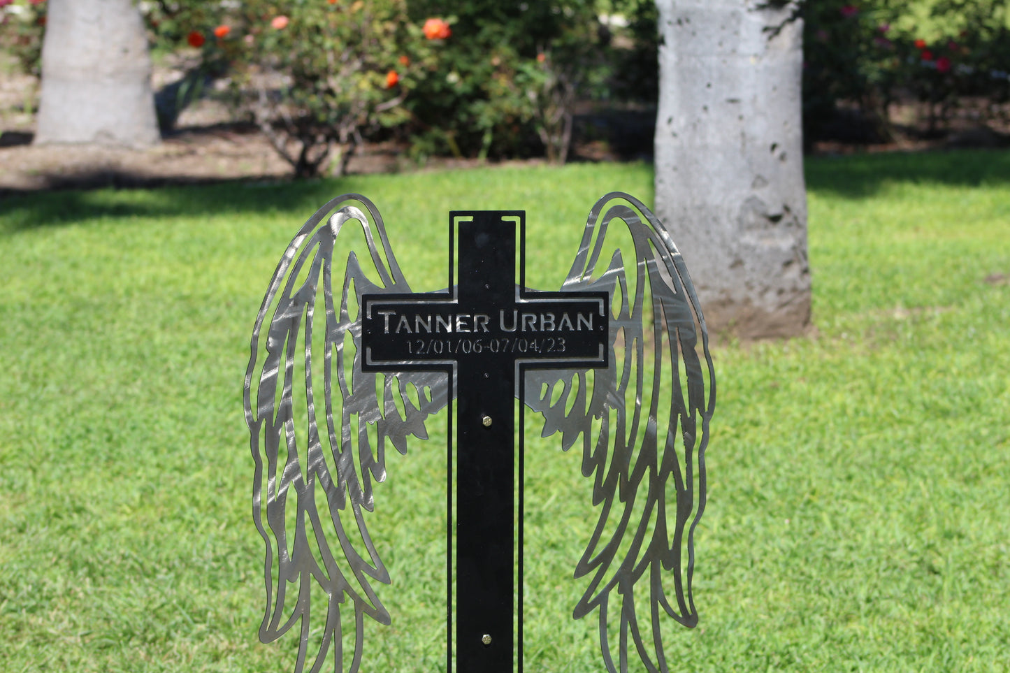 Metal Angel Wings Memorial Cross