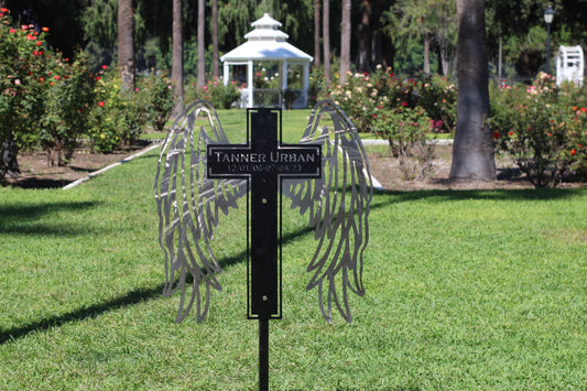 Metal Angel Wings Memorial Cross