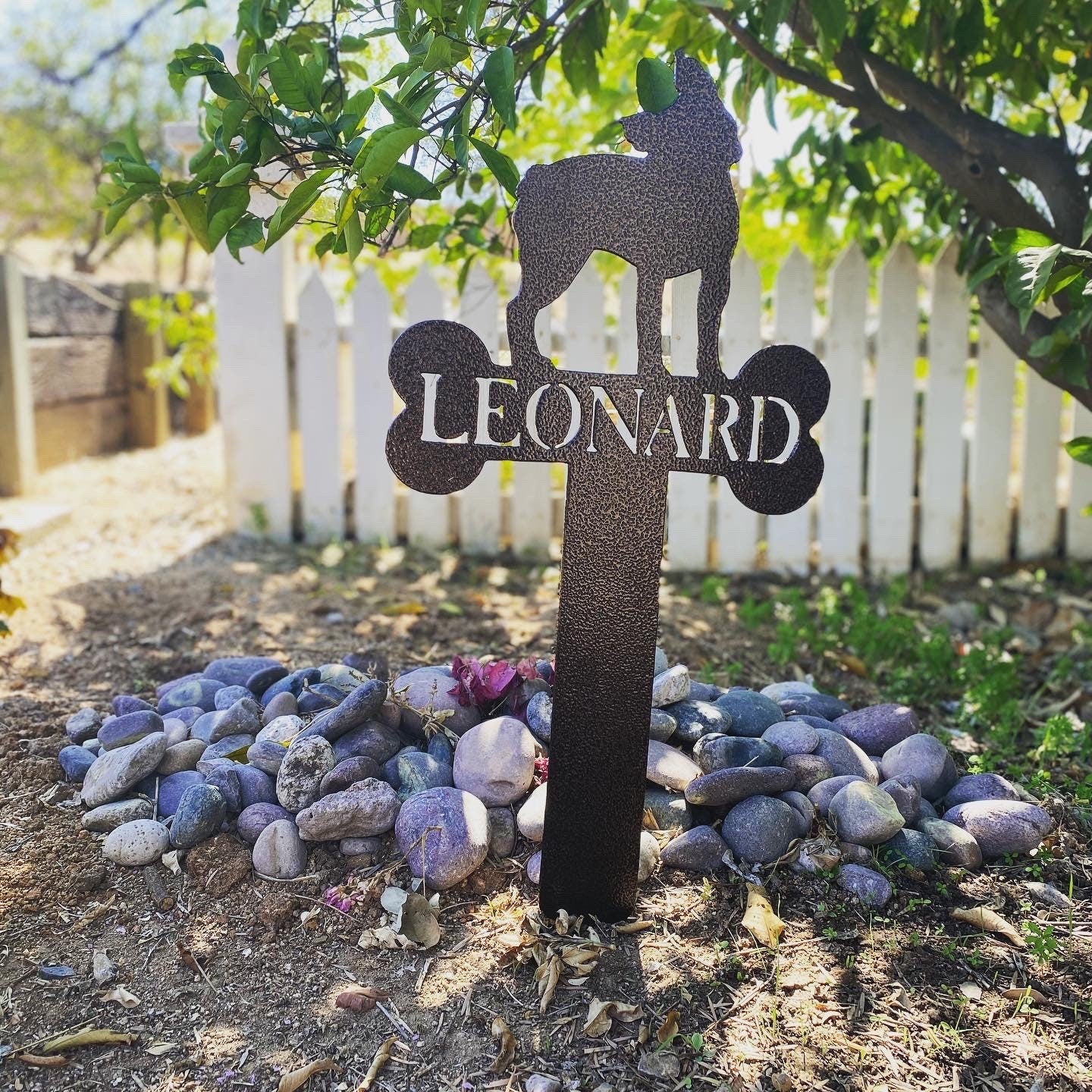 Pet Memorial Cross Gravestone Marker Metal Sign Custom Name and Animal