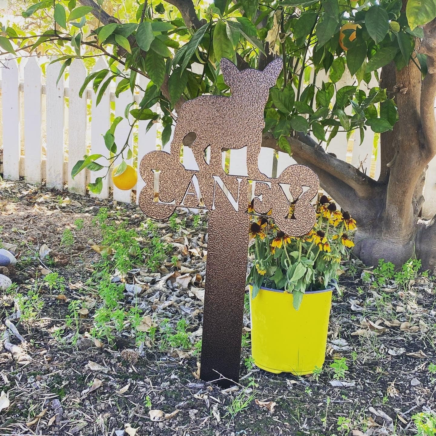 Pet Memorial Cross Gravestone Marker Metal Sign Custom Name and Animal