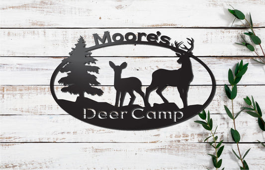 Outdoor Deer Tree Custom Name Metal Sign