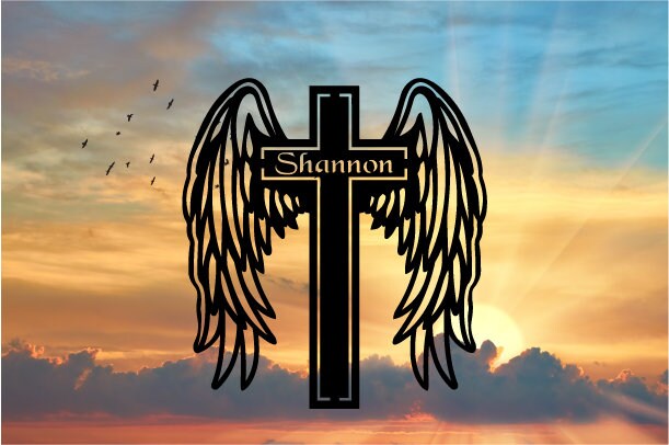 In Memory Metal Angel Wings Cross Custom Name