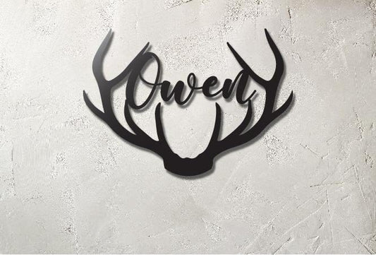 Antler Name Sign Metal Hunter Kids Bedroom Decor